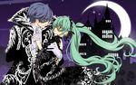  1girl aqua_hair blue_hair cantarella_(vocaloid) flower gloves hair_flower hair_ornament hair_ribbon hatsune_miku kaito long_hair mask moon nyoro_(nyoronyoro000) ribbon twintails vocaloid 