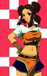  braid brown_eyes brown_hair dark_skin hand_on_hip hips long_hair looking_at_viewer midriff moonbay navel solo twin_braids zoids zoids_chaotic_century 