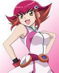  dress female kouzuki_anna kozuki_anna_(yugioh_zexal) latex miniskirt red_hair skin_tight skirt smile solo yu-gi-oh! yugioh_zexal yuu-gi-ou_zexal 