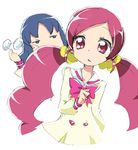  blue_eyes blue_hair bow eyewear_removed glasses hanasaki_tsubomi heartcatch_precure! kurumi_erika multiple_girls myoudou_gakuen_middle_school_uniform owarine_miku pink_bow pink_eyes pink_hair precure 