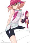  bike_shorts kiyosi kouzuki_anna kozuki_anna_(yugioh_zexal) latex miniskirt red_hair skin_tight skirt solo yu-gi-oh! yugioh_zexal yuu-gi-ou_zexal 