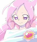  brooch eyelashes heartcatch_precure! jewelry mugen_silhouette multicolored multicolored_eyes owarine_miku pink_hair precure profile purple_eyes simple_background smile solo twintails white_background yellow_eyes 