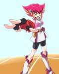  bike_shorts boots dress female fingerless_gloves gloves kouzuki_anna kozuki_anna_(yugioh_zexal) latex miniskirt red_hair skin_tight skirt yu-gi-oh! yugioh_zexal yuu-gi-ou_zexal 