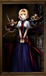  alice_margatroid apron blonde_hair blue_eyes book bow capelet doll dual_wielding flying frame grimoire grimoire_of_alice hair_bow hairband highres holding hourai_doll lance long_hair painting_(object) polearm shanghai_doll short_hair smile solo standing touhou v_arms vetina waist_apron weapon wrist_cuffs 