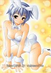  2008 all_fours animal_ears bangs bare_legs brown_eyes bunny_ears bunnysuit grey_hair marker_(medium) millipen_(medium) nagato_yuki nightmare77zx pastel_(medium) short_hair solo suzumiya_haruhi_no_yuuutsu traditional_media wrist_cuffs 