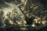  battleship cannon cloud empire:_total_war epic flag military military_vehicle navy no_humans ocean official_art rado_javor scenery ship war warship water water_battle watercraft 