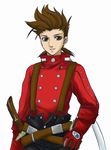  1boy brown_hair lloyd_irving male male_focus short_hair simple_background solo tales_of_(series) tales_of_symphonia white_background 