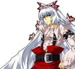  belt fujiwara_no_mokou hair_ribbon oekaki ribbon solo suspenders touhou umiyuki_(darger) 