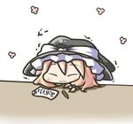  aoblue blonde_hair blush chibi hat kirisame_marisa solo touhou translated witch_hat 