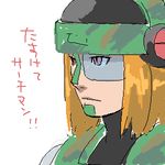  lowres male_focus oekaki orange_hair red_eyes rockman rockman_exe searchman solo translated 