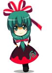  animated animated_gif arms_behind_back blush_stickers chibi dress front_ponytail green_eyes green_hair hair_ribbon hypnotic kagi kagiyama_hina ribbon smile solo swaying touhou transparent_background 