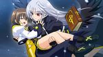 artist_request black_wings book brown_hair carrying closed_eyes cropped_jacket fingerless_gloves gloves happy jacket long_hair lyrical_nanoha magical_girl mahou_shoujo_lyrical_nanoha mahou_shoujo_lyrical_nanoha_a's mahou_shoujo_lyrical_nanoha_a's_portable:_the_battle_of_aces multiple_girls official_art open_clothes open_jacket open_mouth red_eyes reinforce short_hair silver_hair smile tome_of_the_night_sky waist_cape wings yagami_hayate 