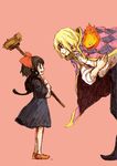  1girl black_cat blonde_hair bow bowing broom calcifer cat company_connection crossover hair_bow howl_(howl_no_ugoku_shiro) howl_no_ugoku_shiro jiji_(majo_no_takkyuubin) kiki majo_no_takkyuubin studio_ghibli suguru_(tobiume) witch 