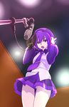  beret from_below hat headphones metabo_(hata_kichi) microphone microphone_stand music necktie panties pantyshot pop_filter purple_eyes purple_hair purple_neckwear short_hair singing skirt solo studio_microphone underwear utane_uta utau 