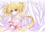  asti blonde_hair hoshina_utau long_hair purple_eyes ribbon-trimmed_clothes ribbon_trim seraphic_charm shugo_chara! smile solo twintails wings 