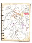  1boy brown_hair chibi kratos_aurion male male_focus notebook partially_colored short_hair sketch solo tales_of_(series) tales_of_symphonia tomato 