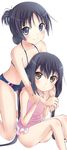  akiyama_mio alternate_hairstyle bad_id bad_pixiv_id banned_artist bikini black_eyes black_hair brown_eyes hug hug_from_behind k-on! long_hair mirai_(macharge) multiple_girls nakano_azusa one-piece_swimsuit pink_swimsuit swimsuit twintails 