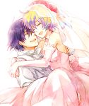  1girl bridal_veil bride couple dress hetero kuroemon multicolored_hair nia_teppelin short_hair simon spoilers tengen_toppa_gurren_lagann veil wedding_dress 