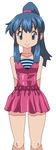  alternate_costume arms_behind_back blue_eyes blue_hair hikari_(pokemon) oekaki pixel_art pokemon pokemon_(anime) ponytail ryunryun simple_background skirt solo white_background 