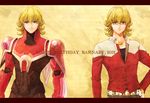  30 bad_id bad_pixiv_id barnaby_brooks_jr belt blonde_hair character_name dual_persona glasses green_eyes hand_on_hip jacket jewelry male_focus multiple_boys necklace power_armor power_suit red_jacket studded_belt superhero tiger_&amp;_bunny 