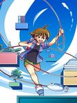  backpack bad_id bad_pixiv_id bag brown_eyes brown_hair fishing fishing_rod holding holding_fishing_rod kyaperin lure pencil short_hair solo umihara_kawase umihara_kawase_(character) 