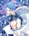  armband ass back blue_eyes blue_hair cape clara_v gloves looking_back magic_circle magical_girl mahou_shoujo_madoka_magica miki_sayaka panties short_hair skirt solo striped striped_panties thighhighs underwear 