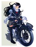  black_hair black_legwear boyaking earmuffs ground_vehicle loafers long_hair md5_mismatch motor_vehicle motorcycle original plaid plaid_skirt scarf shoes skirt solo sweater thighhighs white_scarf zettai_ryouiki 