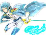  bad_id bad_pixiv_id blue_hair boots cape epaulettes gloves male_focus rapier shindou_sugata shinohara_(2days) solo star_driver sword thigh_boots thighhighs weapon white_gloves yellow_eyes 