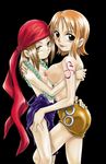  2girls breasts crossover kyouyama_anna multiple_girls nami nami_(one_piece) one_piece orange_hair shaman_king tattoo ug yuri 