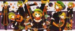  alternate_hairstyle asymmetrical_clothes asymmetrical_clothing beret blonde_hair boy candy female girl green_eyes halloween hat kagamine_len kagamine_rin lollipop long_image male mismatched_legwear pastry popped_collar pumpkin pumpkin_syndrome_(vocaloid) vocaloid wide_image 