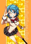  blue_eyes blue_hair blush hair_ornament hairclip kneehighs mahou_shoujo_madoka_magica matilda miki_sayaka one_eye_closed school_uniform short_hair smile solo 