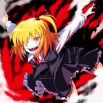  aura blood dress dress_shirt hair_over_one_eye hair_ribbon kiku_hitomoji necktie outstretched_arms red_eyes ribbon rumia sharp_teeth shirt solo teeth touhou 