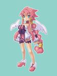  :&gt; angel_wings bad_id bad_pixiv_id bare_legs bare_shoulders blue_eyes choker colored_eyelashes disgaea full_body hair_tubes lies_(artist) long_hair makai_senki_disgaea_4 pink_hair shoes sidelocks skirt smile solo tabard vulcanus_(disgaea_4) wings 