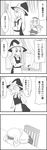  4koma alice_margatroid comic curtains greyscale hat head_down highres kirisame_marisa monochrome multiple_girls nattororo rain sad table touhou translated window 