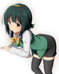  black_legwear brown_eyes green_hair highres idolmaster idolmaster_(classic) mole mole_under_mouth otonashi_kotori rariemonn short_hair smile solo thighhighs zettai_ryouiki 