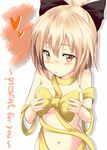  blonde_hair blush bow breasts hair_bow heart highres kurodani_yamame naked_ribbon narokichi navel nude ponytail pout ribbon small_breasts solo touhou upper_body yellow_eyes 