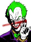  batman_(series) blood bow bowtie butcha-u clown dc_comics green_hair grin makeup male_focus smile solo the_joker 