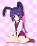  animal_ears awayuki_tobari blush braid bunny_ears dress gundam gundam_age long_hair panties pantyshot pantyshot_(sitting) ponytail purple_eyes purple_hair purple_skirt ribbon sitting skirt solo spread_legs underwear upskirt yurin_leciel 