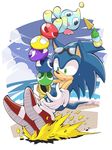  beach bird chao_(sonic) cloud company_connection crossover eyewear_on_head furry givuchoko glasses gloves green_eyes highres ice_cream_cone puyo_(puyopuyo) puyopuyo seagull sonic sonic_the_hedgehog 