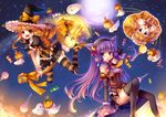  alice_margatroid animal_ears blonde_hair blue_eyes bow braid broom candy crescent_moon food ghost gothic_lolita grandia_bing hair_bow hair_ornament halloween hat jack-o'-lantern kirisame_marisa lolita_fashion lollipop long_hair moon multiple_girls patchouli_knowledge pumpkin purple_eyes purple_hair sweets thighhighs touhou witch_hat yellow_eyes zettai_ryouiki 