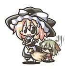  @_@ animal_ears aoblue blonde_hair blush bow chibi dress green_hair hair_bow hat kasodani_kyouko kirisame_marisa multiple_girls open_mouth ribbon short_hair smile touhou witch_hat 