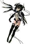  black_hair black_legwear breasts cleavage mecha navel original short_hair simple_background small_breasts solo thighhighs white_background wings won_(toufunokado) yellow_eyes 