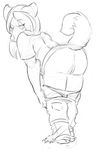 bent_over black_and_white blush butt clothing ears female fys hair hyena mammal monochrome mooning panties pants plain_background pussy sefeiren sketch solo tail underwear white_background 