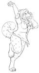  blush bottomless buttons cheer cheering clothed clothing ears female fys hair half-dressed hindpaw hyena mammal monochrome paws plain_background sefeiren shirt sketch spots tail tongue vnv_nation white_background 