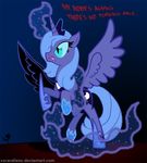  alicorn blue_hair corruption crown cutie_mark english_text equine female feral friendship_is_magic hair horn horse long_hair mammal my_little_pony nightmare_moon_(mlp) pegacorn pony possession princess_luna_(mlp) solo tail text tiara transformation winged_unicorn wings xscaralienx 