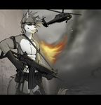  assault_rifle belt cat clothed clothing crossdressing eyewear feline fire g3a3_assault_rifle galil galil_sar glasses gun helicopter legwear linni-fight male mammal ranged_weapon rifle side_folding_stock skimpy solo uh-60 weapon 