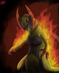  ambiguous_gender bioluminescence blacktalons dragon fire glowing haxorus on_fire pok&eacute;mon red_eyes saliva tongue 