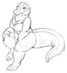  alligator belly blush bra breasts chubby claws eyes female fgs hindpaw lizard navel panties paws reptile ridges scalie sefeiren sitting sketch solo tail underwear 