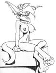  black_and_white breasts dragon female king-cheetah monochrome nipple_piercing nipples nude piercing solo tail 