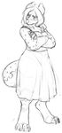  blouse breasts claws cranky crossed_arms ears female fys hair hindpaw hyena irate mammal monochrome paws plain_background sefeiren sketch skirt spots tail unhappy white_background 